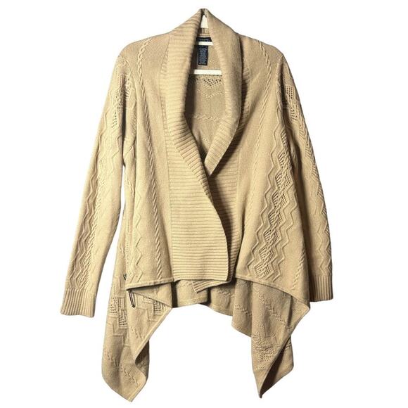 Jones New York Sweater Womens L Tan Angora Rabbit Lambs Wool Open Front Cardigan - Picture 1 of 12